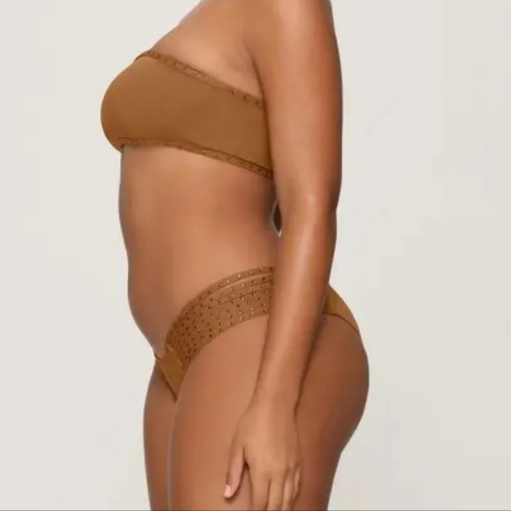 NWT Skims Rhinestone Strappy Bikini Swim Bottom PLUS 3X Almond